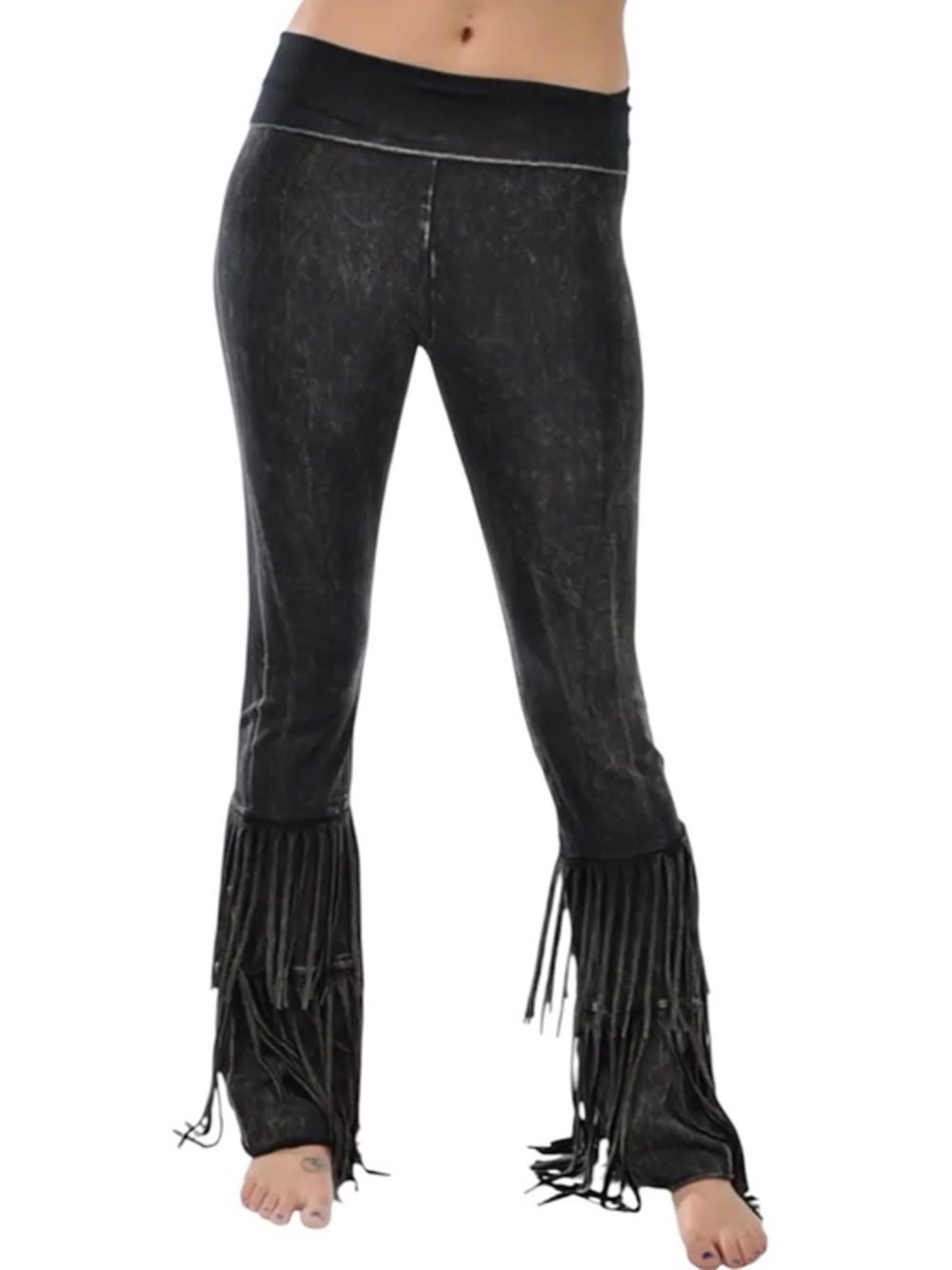 T Party Black Mineral Fringed High-Waist Yoga Pant - Black